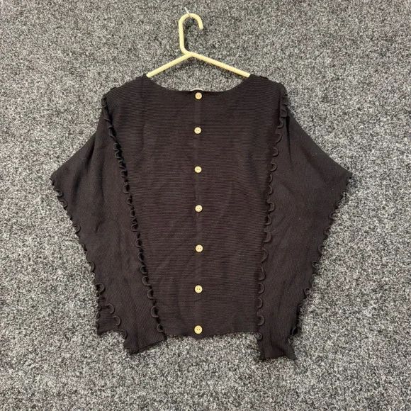 NWT Allie Rose Black Ribbed‎ Lettuce Trim Button Back Sweater Top Women L - Picture 2 of 6